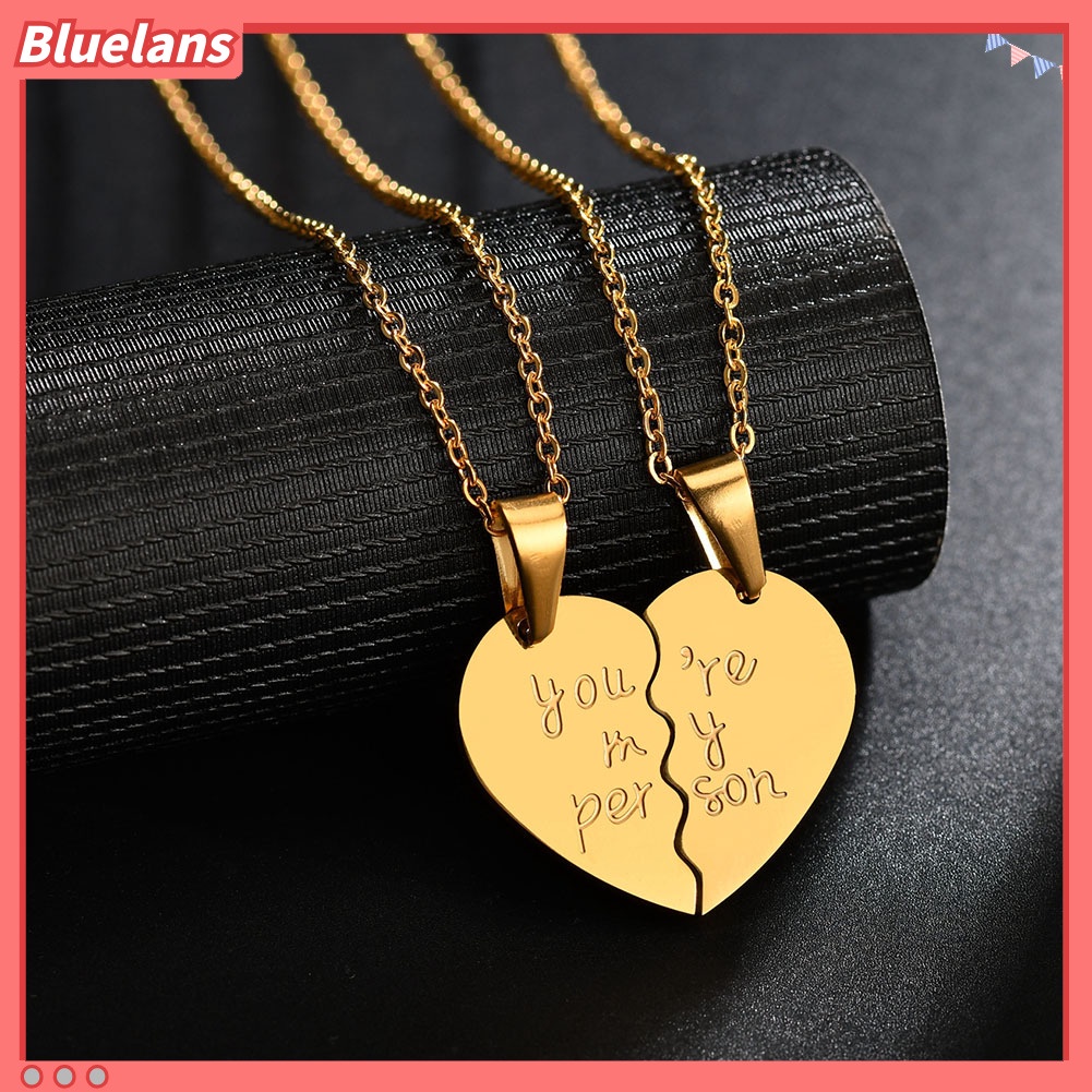 Bluelans 2Pcs You Are My Person Two Halves Couple Necklace Lovers Jewelry Romantic Gift