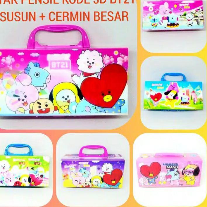 Kotak Pensil Kode 3D BTS BT21 TANPA LAMPU  3 SUSUN ADA CERMIN BESAR