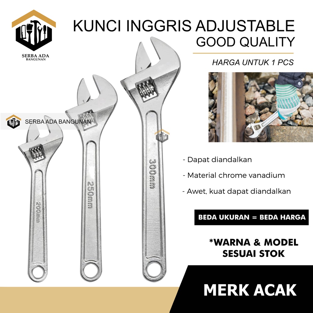 KUNCI INGGRIS Adjustable Wrench ukuran 8&quot; inch 10&quot; Inch 12&quot; Inch