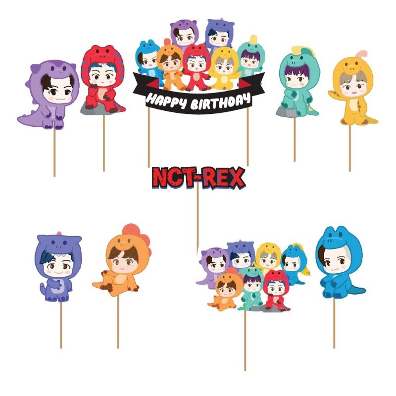 topper toper hiasan tusukan kue cake ulang tahun happy birthday karakter nct-rex nct rex dream