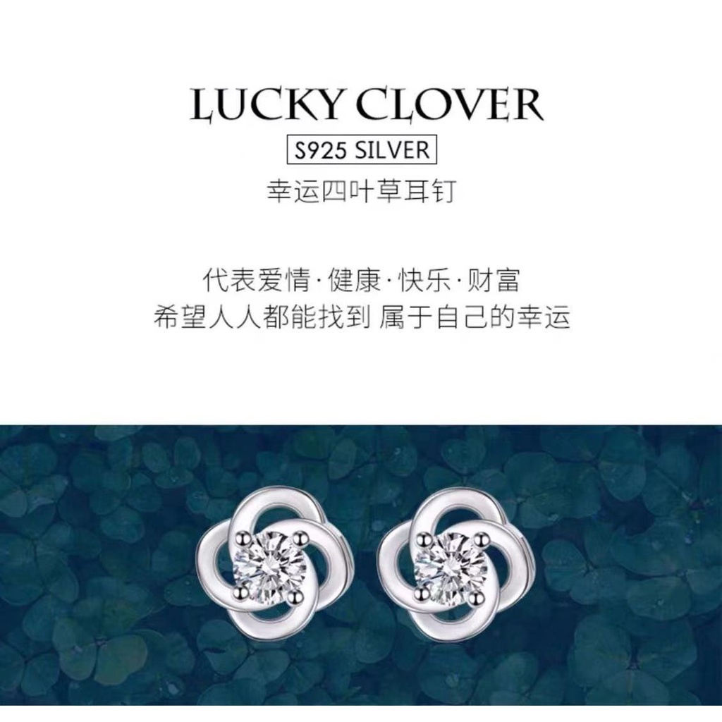 (Hello Girl)E32 Anting Bunga Silver Diamond Fashion Wanita Stud Earrings Import-3