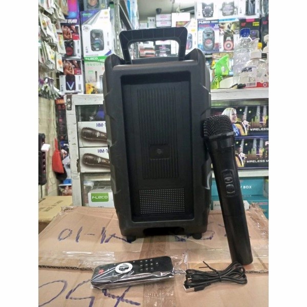 COD SPEAKER BLUETOOTH WIRELESS FLECO 8'5 INCH F-8606M PLUS MIC WIRELESS KARAOKE + REMOTE X-BASS//SPEAKER SALON AKTIF X-BASS F-8606M//SPEAKER KARAOKE//SPEAKER WIRELESS