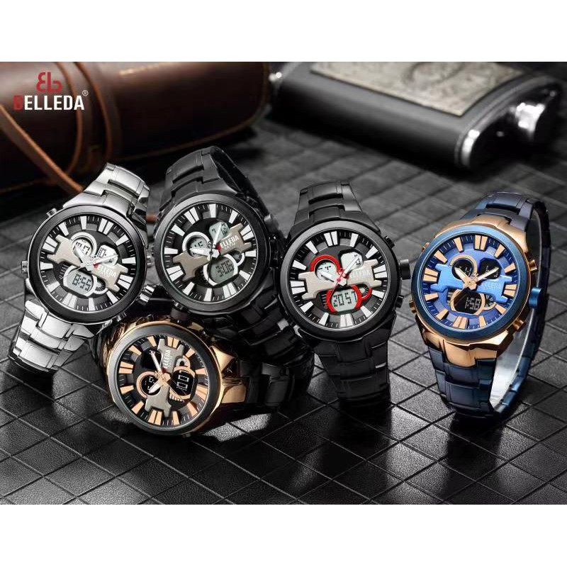 [ HRB-9078 ] JAM TANGAN SPORT PRIA RANTAI DUAL TIME