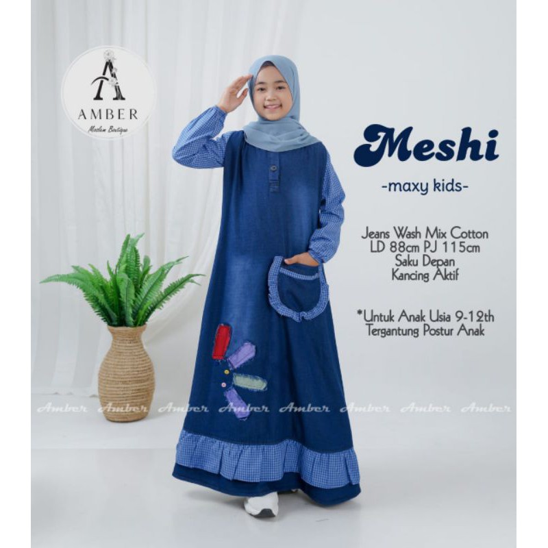 MESHI MAXY KIDS (UMR 9 -12 THN) GAMIS JEANS ANAK TANGGUNG BUSANA MUSLIM ANAK