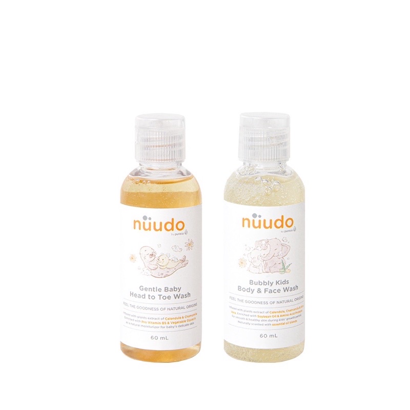 Nuudo by Pureco Gentle Baby Head to Toe // Nuudo by Pureco Kids Body to Face Wash // Nuudo Sabun Shampo Bayi Travel Size 60ml // Nuudo Sabun Cuci Muka &amp; Badan Anak 60ml Travel Size Plant Based Organic Alami