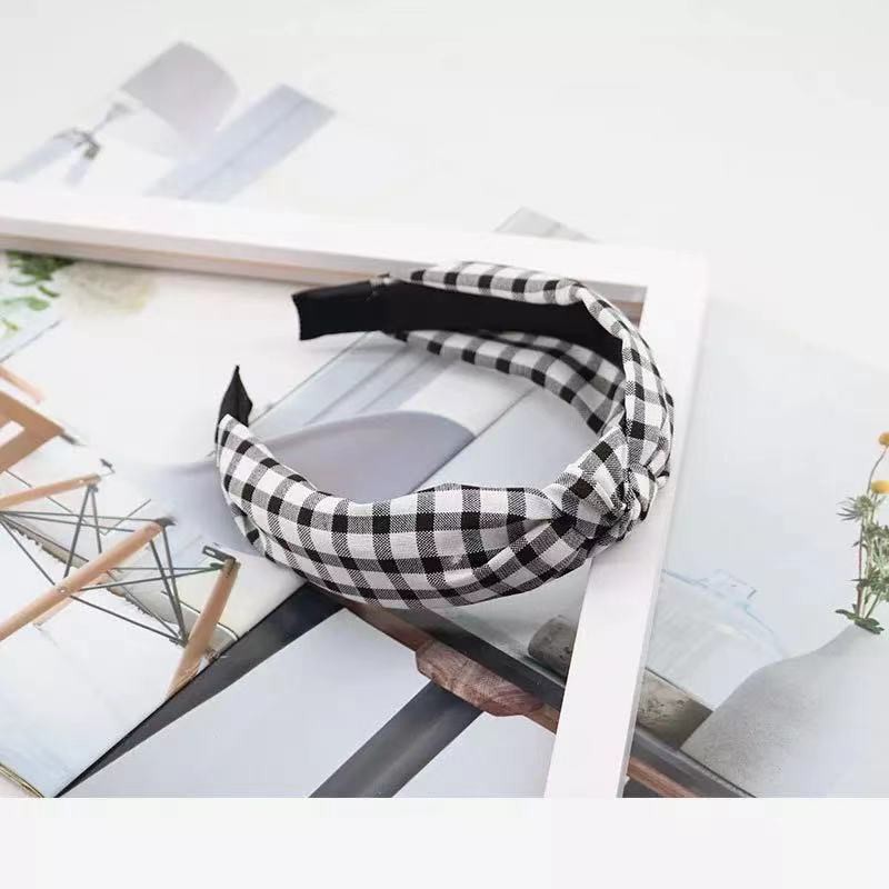 Bandana Motif Bando Simpul Aksesoris Rambut Wanita Bando Ala Korean Style Import-AR-62 #4 Hitam Kotak