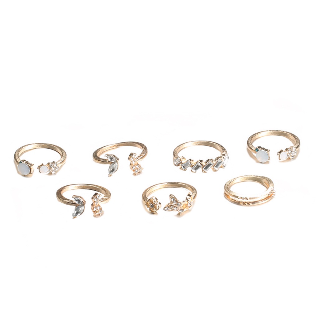 Hu Hu Hu Hu Hu Alat Bantu Pasang Kacamata♡ 7pcs Cincin Jari Model Terbuka Aksen Berlian Imitasi Untuk Wanita