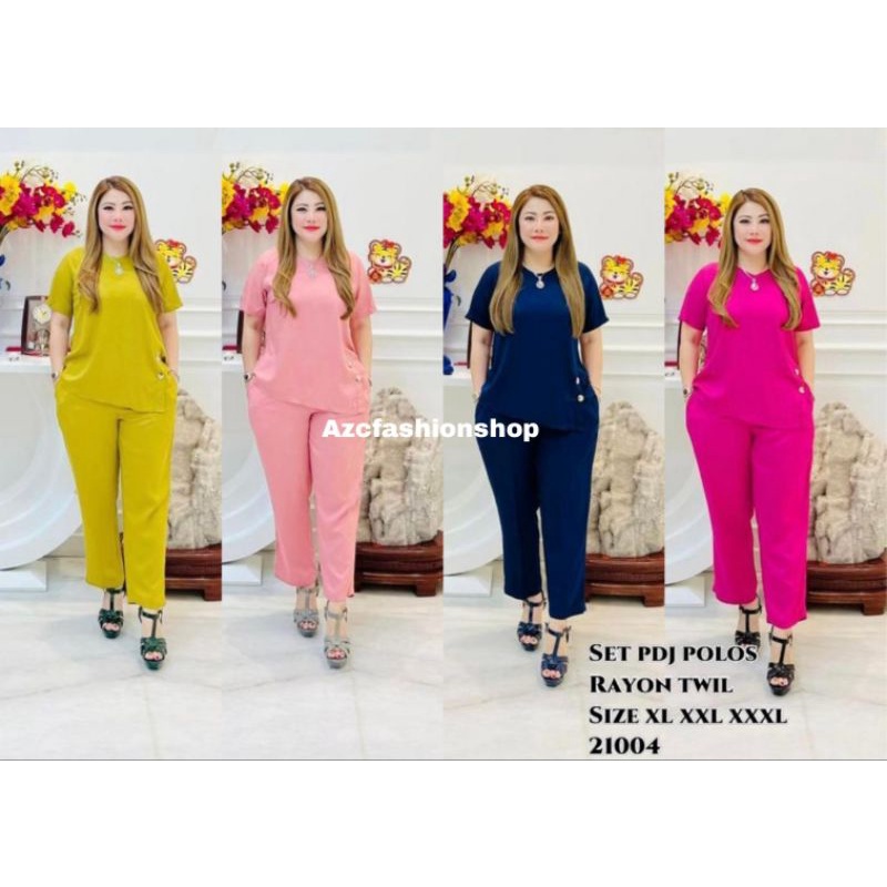 21004 Set Rayon Twill Celana Panjang Lengan Pendek / Set Lengan Pendek Twill Polos / One Set Twill P