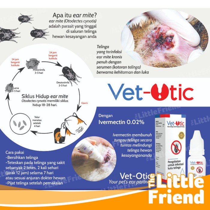 Obat Tetes Radang Kutu Telinga Ear Mites Hewan Kucing Anjing VET OTIC