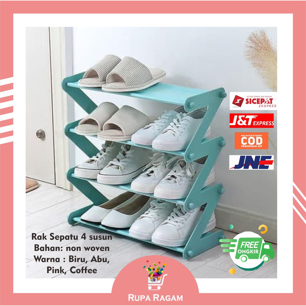 RAK SEPATU 4 SUSUN, RAK SERBA GUNA, Rak Sepatu Portable MEJA KOPI, Rak Sandal Holder Bongkar Pasang