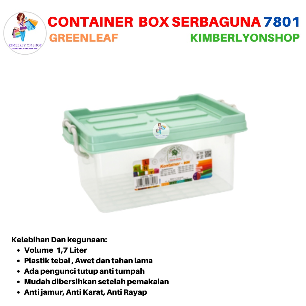 Container Q Seven Box Tempat Penyimpanan 1,7 Liter 7801 Green Leaf