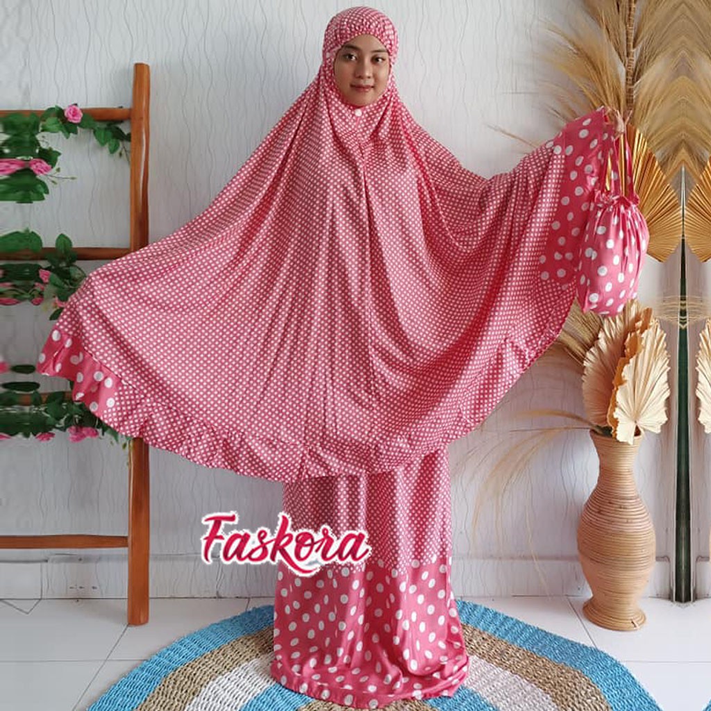 Mukena Polkadot Dewasa Jumbo Rayon / Mukenah Polkadot Dewasa Jumbo / Telekung Bali