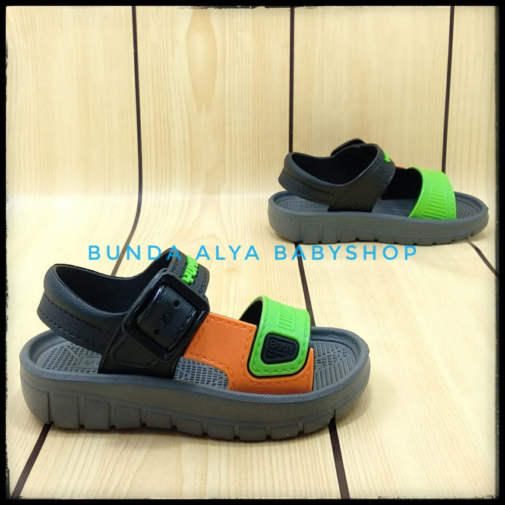 Sendal Anak Laki Laki 6 Bulan 1 2 Tahun Dengan Tali Warna HITAM HIJAU - Sepatu Sandal Anak Cowok Karet Anti Licin Size 18 - 23