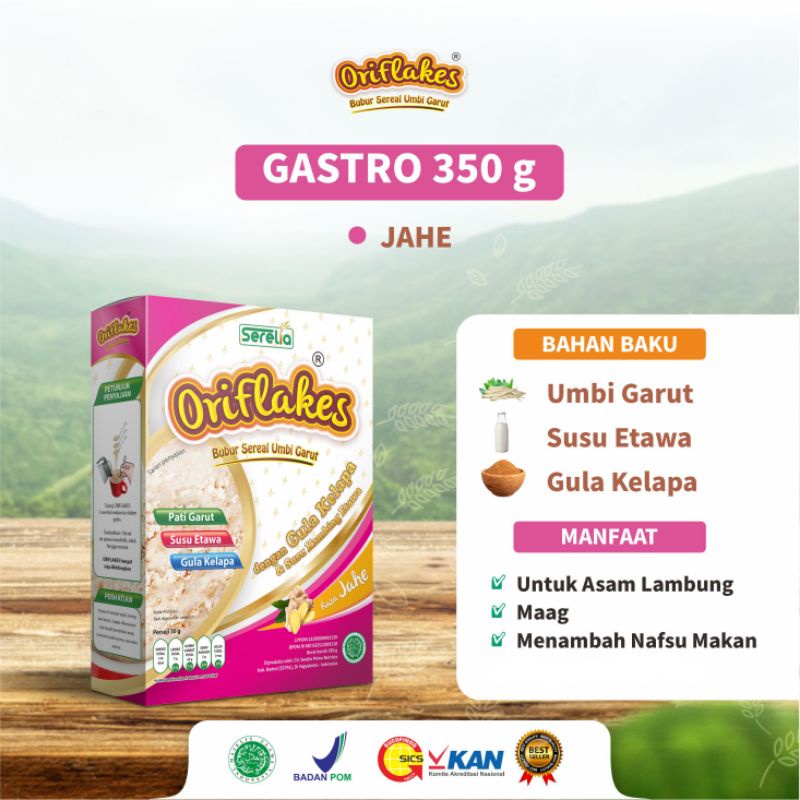 Oriflakes Gastro Sereal Umbi Garut 350 gram Asam lambung Gerd Anxiety rasa JAHE Oriflakes Malang