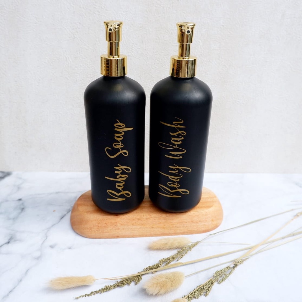 WHT-100 Botol Sabun Cair Pump Hitam Doff Gold Aesthetic 500ml Luxury Estetik Free Label - Black Collection