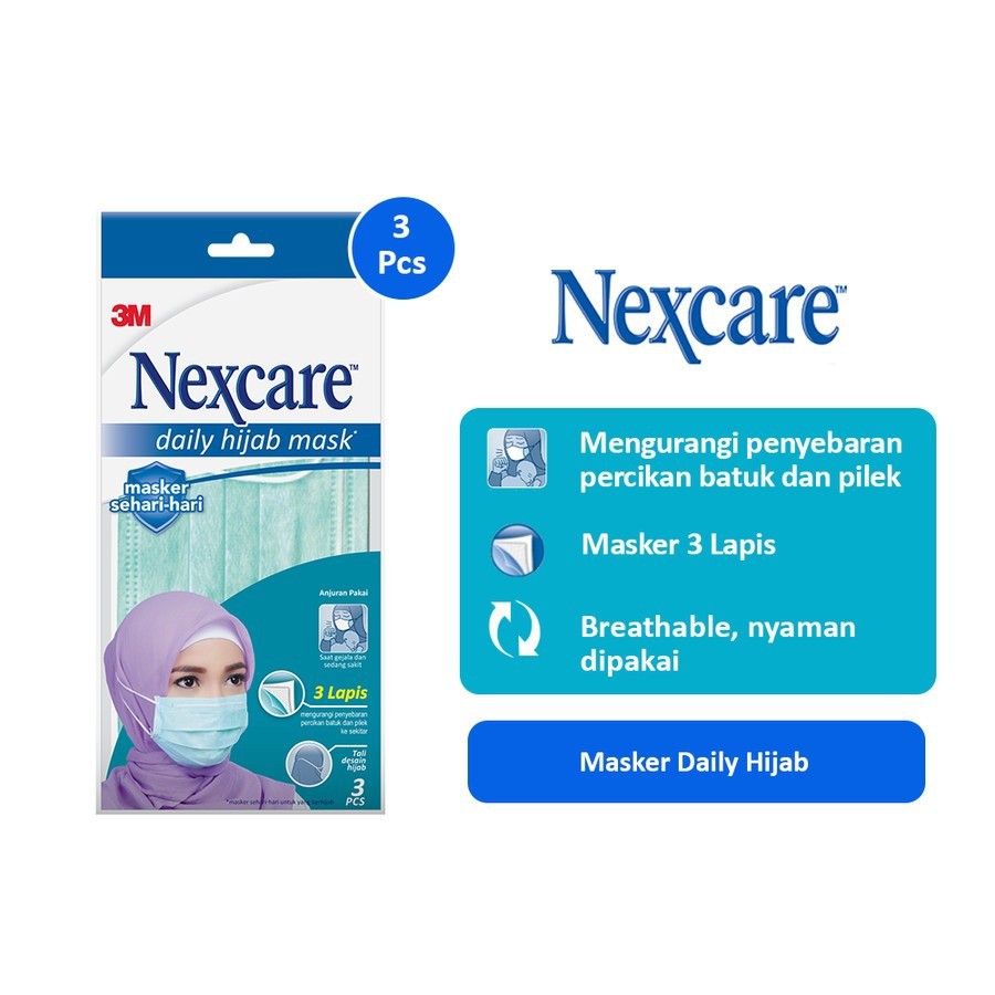 Masker Hijab Nexcare 3M 3 lapis / Masker Kesehatan Hijab MD-10