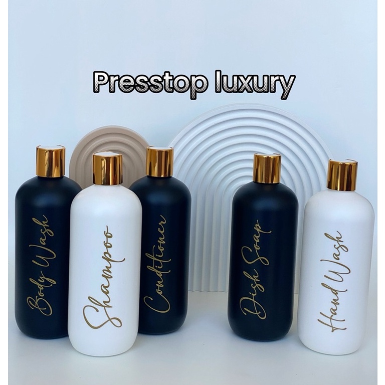 botol N24 HITAM PUTIH doff 500ml GOLD CHIC . aesthetic bottle minimalist refill organizer tempat sabun cair pump estetik luxury