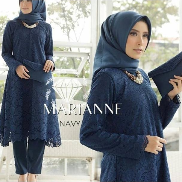 Setelan Kebaya Tunik Celana Wanita Brukat Baju Brokat Kutu Baru Modern