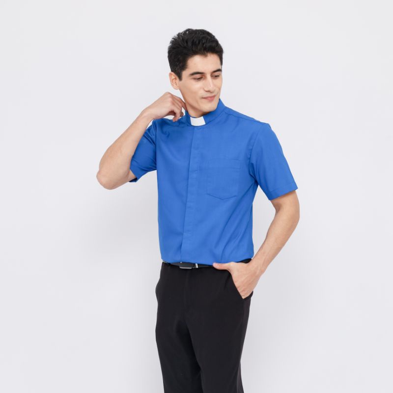 Pendeta - Kemeja Collar Biru Benhur Polos - Jos Miracle Bandung - Miracle - JMB