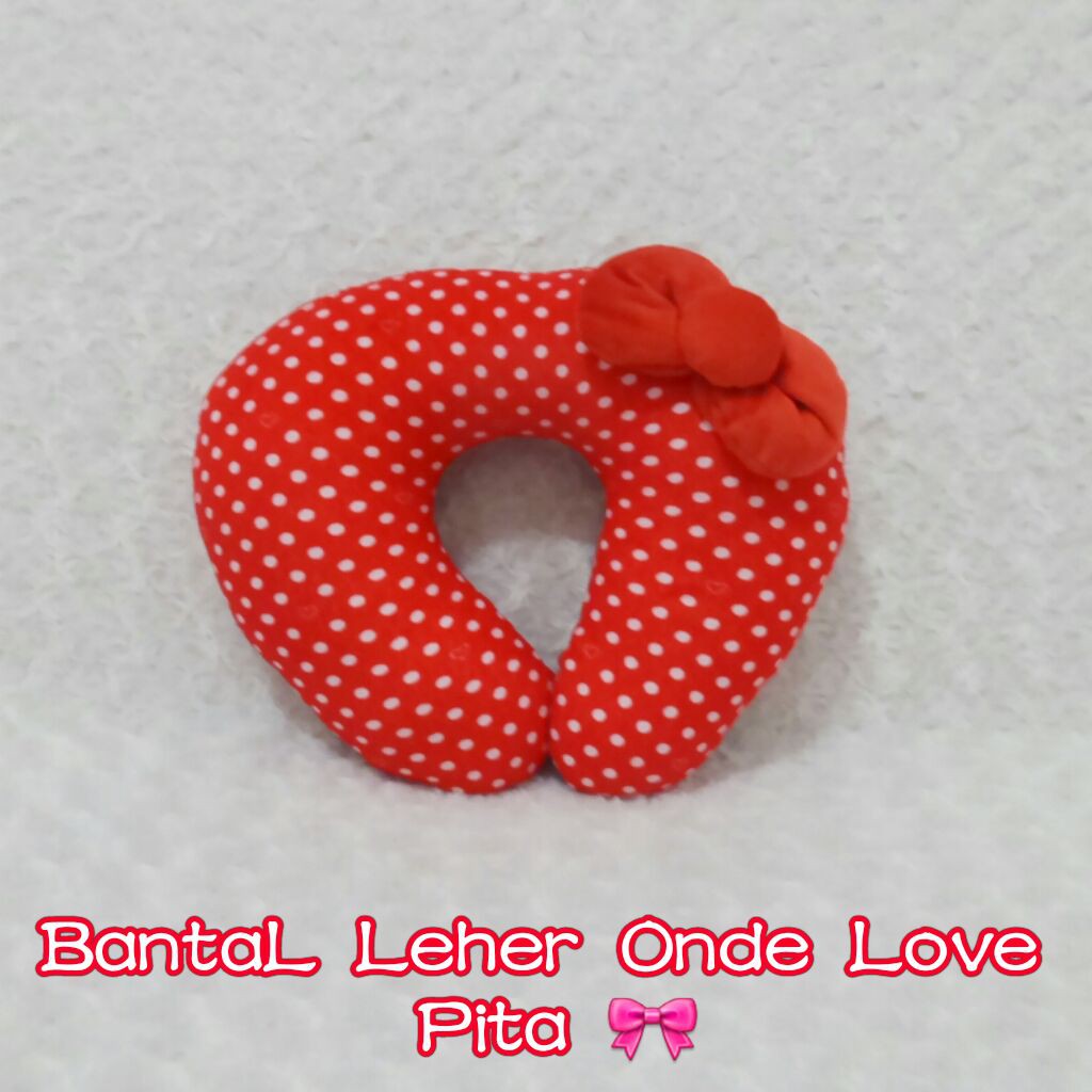 Bantal Leher - Bantal Kepala - Bantal Travel Leher Print Onde love Merah Pita