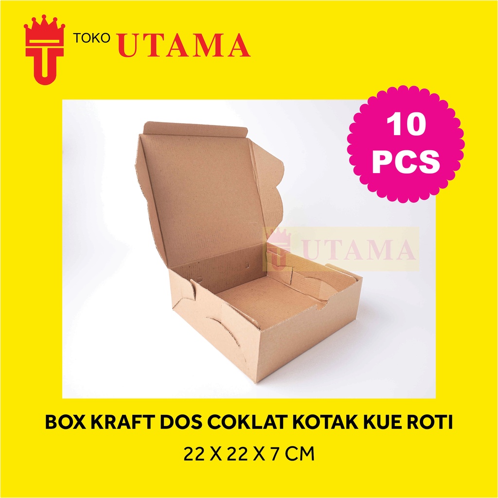 

(10pcs) 22 X 22 X 7 CM Box Kraft Dos Dus Coklat Kotak Kue Roti Cake