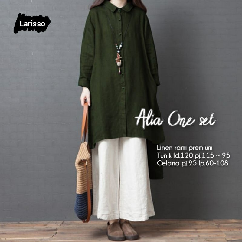 Alia set setelan tunik katun linen jumbo LD 120 XXL celana kulot