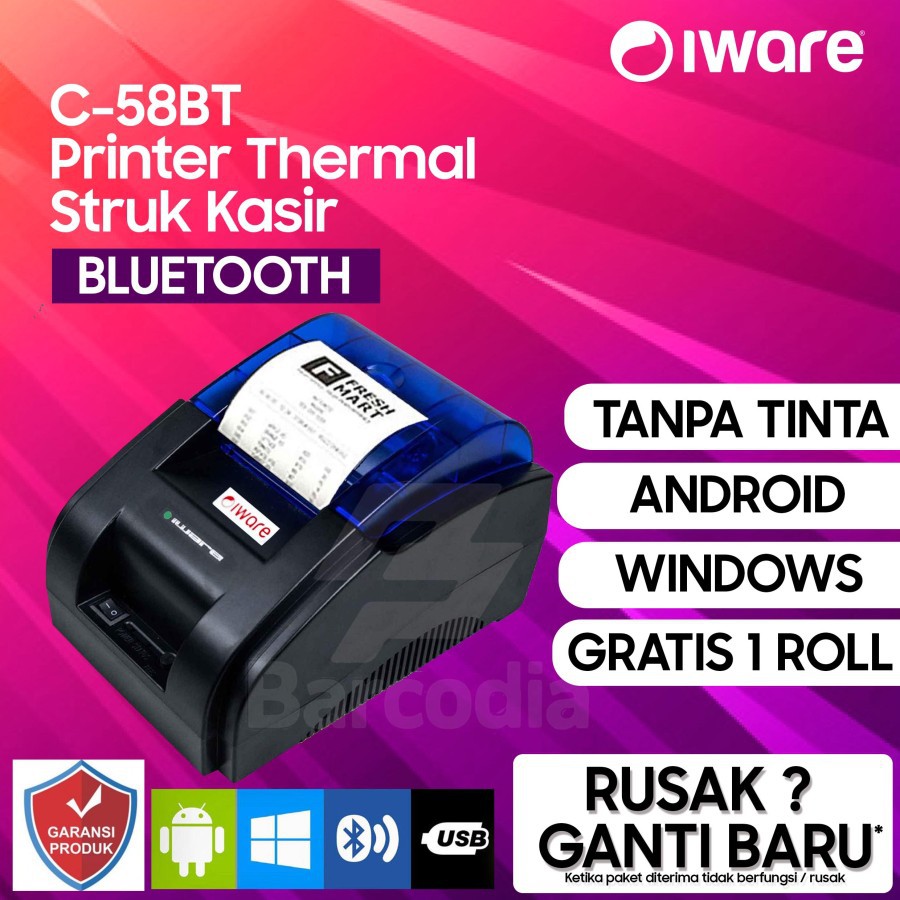 Mini Thermal Printer Bluetooth IWARE 58BT RPP02N 58mm Support Mokapos RPP02N