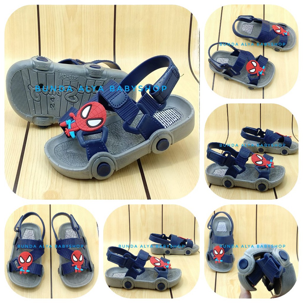 Sendal Anak Laki Laki IMPORT Usia 2 Tahunan Karet Anti Licin - Sepatu Sandal Anak Cowok Lentur ABU Kartun Size 28