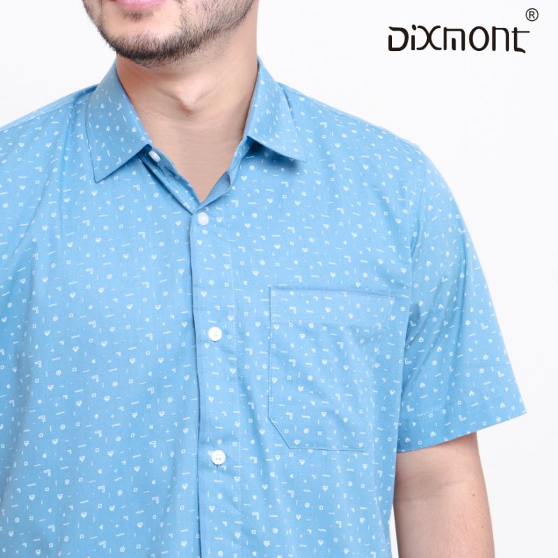 Dixmont Kemeja Pria Basic Formal Motif Lengan Pendek Hem MS00321