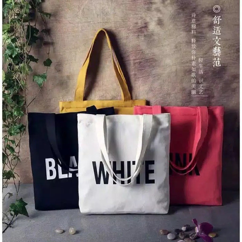 ( READY ) TAS - TOTEBAG WANITA TULISAN WARNA