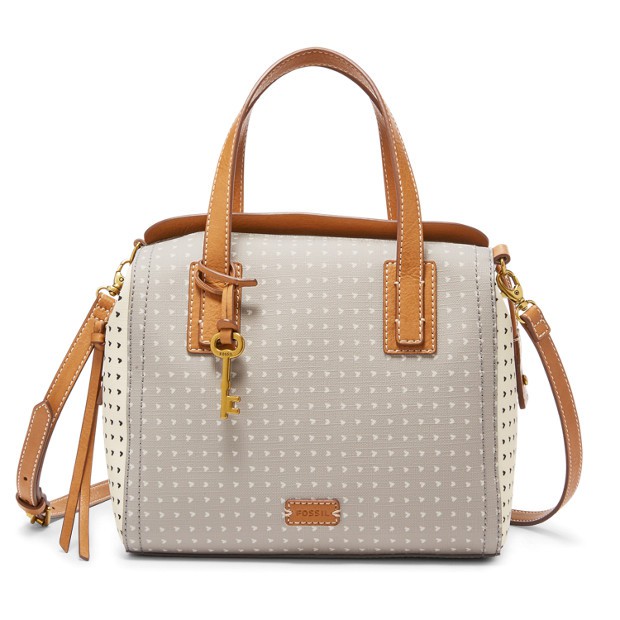 FOSSIL EMMA SATCHEL GREY WHITE HEART - Tas Branded Authentic Ori Original Asli Murah Sale Diskon