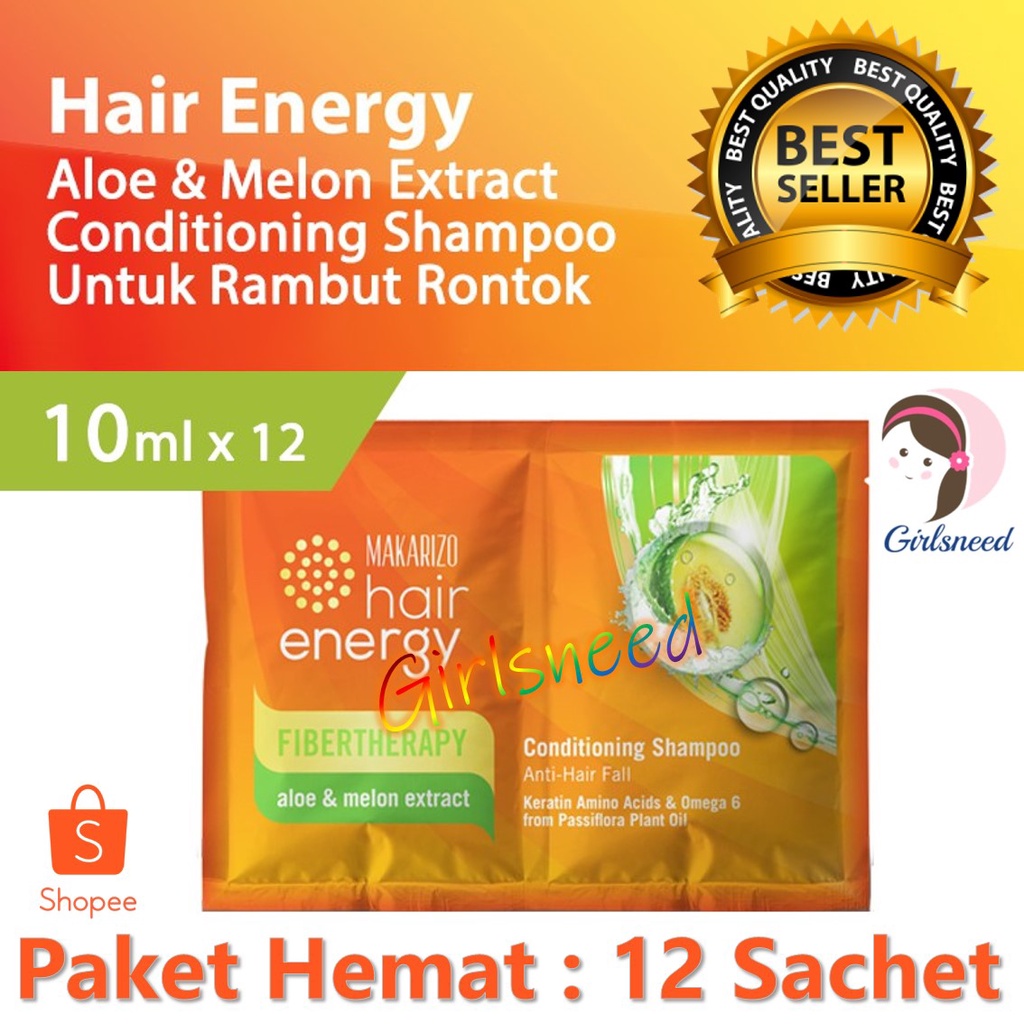 12 Sachet Shampoo Makarizo Aloe Melon Extract Hair Energy Fibertherapy Conditioning Shampo GIRLSNEED
