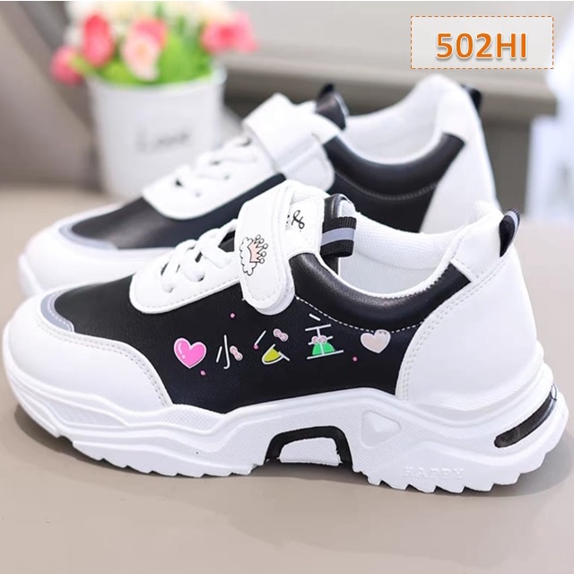 Sepatu Sneakers Anak Lovely Cewek Cowok Hitam Pink Putih (502)