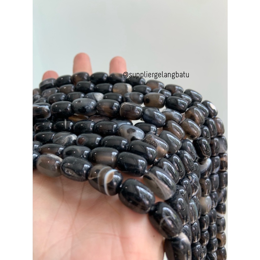 batu Penden tabung black carnelian 10mm bahan akik onyx hitam agatis Bahan gelang kalung etnik batu alam asli