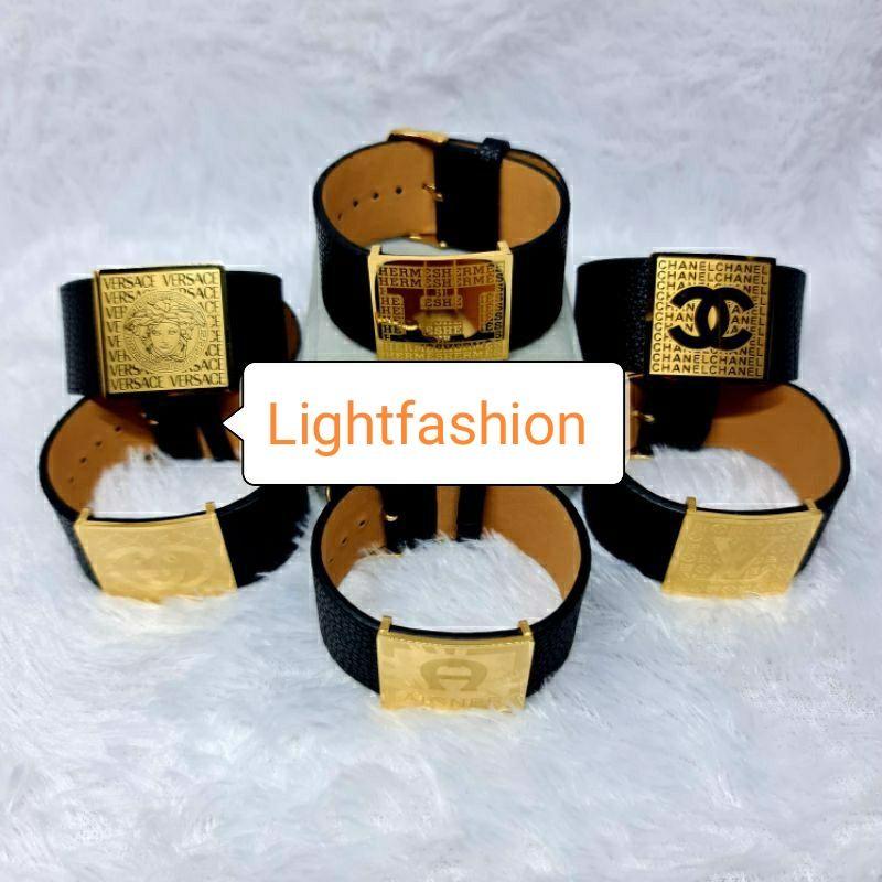 Lightfashion Gelang Jam Kulit Lebar Titanium Premium Limited