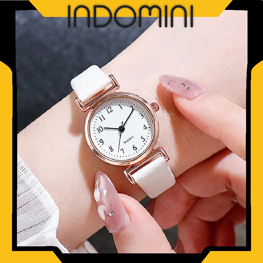 INDOMINI Jam Tangan Wanita Kecil Analog Quartz Dengan Strap PU Leather Fashion Casual Import JT047