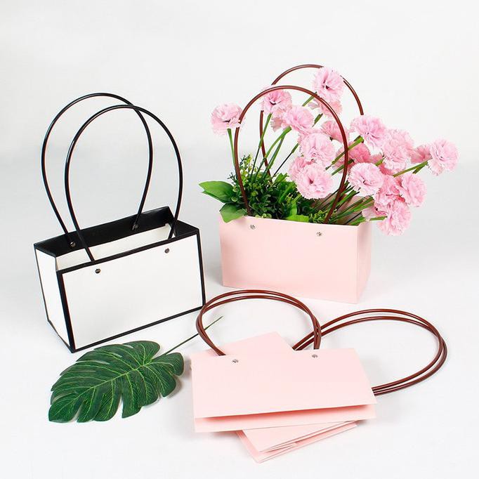 

5Pcs Square Kraft Paper Tote Bag Flower Wrapping Bag Diy Florist Patio789