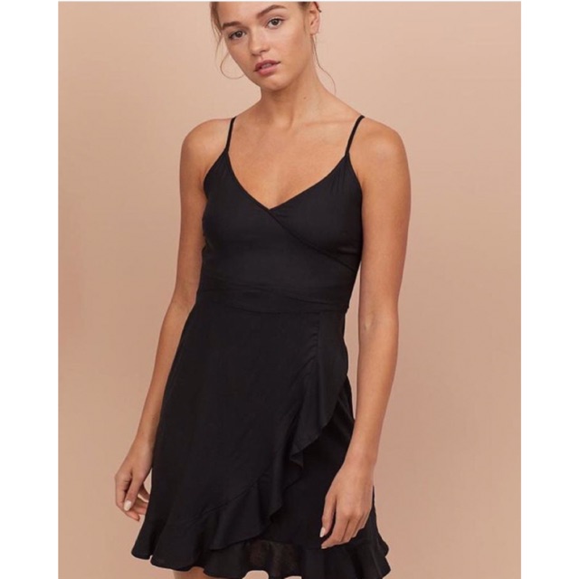 H&M V NECK FLARED DRESS - BLACK