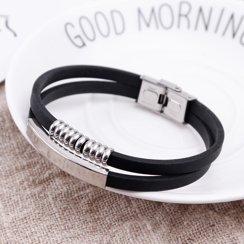 2022 Gelang Tangan Silikon + Titanium Steel Gaya Punk Untuk Pria
