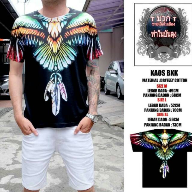 Kaos bangkok cowok hitam motif sayap burung elang