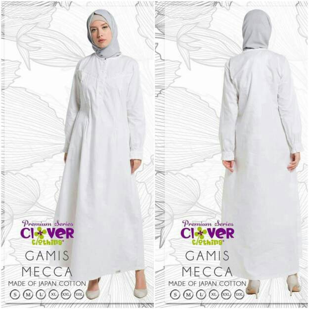 Gamis Mecca White Clover Clothing - Dress Muslim Putih Katun Jepang