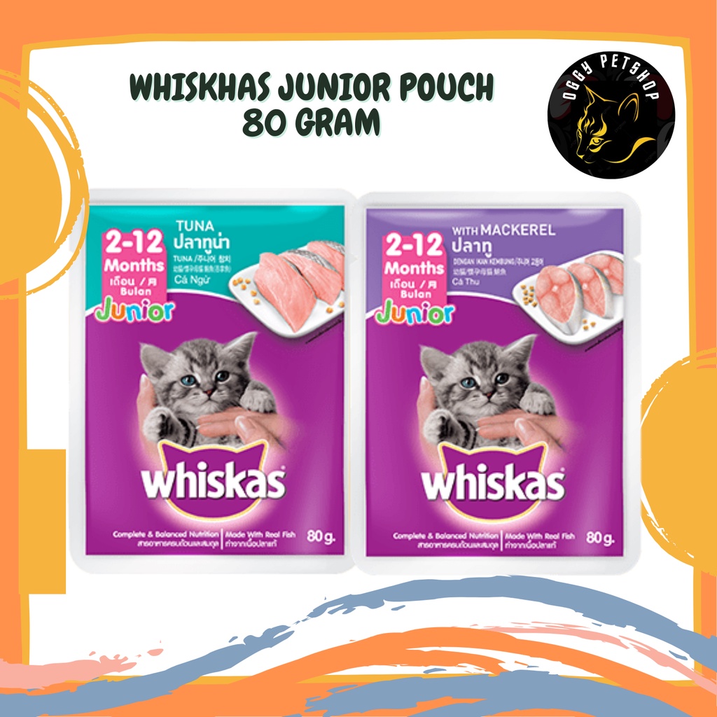 Whiskas Junior Pouch 80 gr - Makanan Kucing Wiskas Wiskash Tuna dan Mackerel