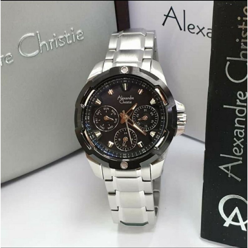 ORI GARANSI JAM TANGAN WANITA ALEXANDRE CHRISTIE CEWEK SILVER BLACK RANTAI ALEXANDER CRISTIE AC 6305