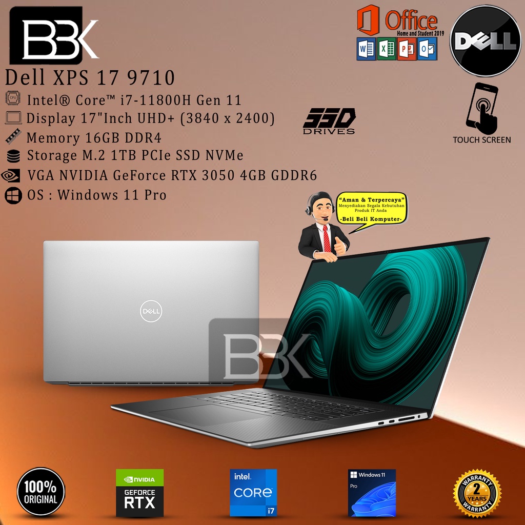 DELL XPS 17 9710 i7-11800H 16GB 1TB SSD VGA RTX 3050 4GB WIN10PRO OHS