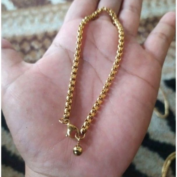 Gelang Titanium Wanita Rantai Rolo kecil 3mm anti karat