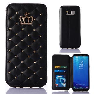 Casing Flip Case Desain Mahkota Berlian Bahan Kulit untuk