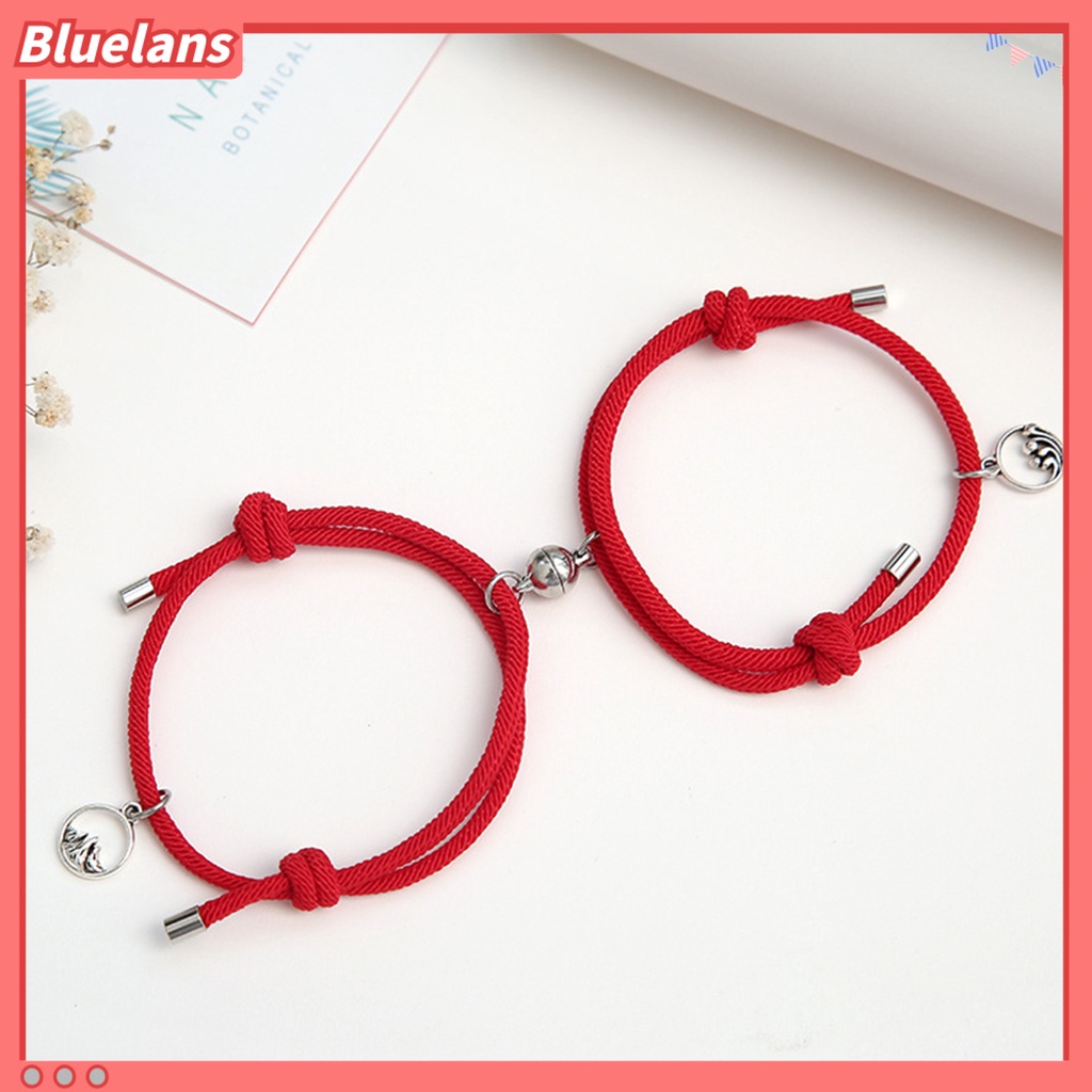 Bluelans 2pcs Gelang Tali Kepang Magnetik Dapat Disesuaikan Bahan Alloy Untuk Pasangan