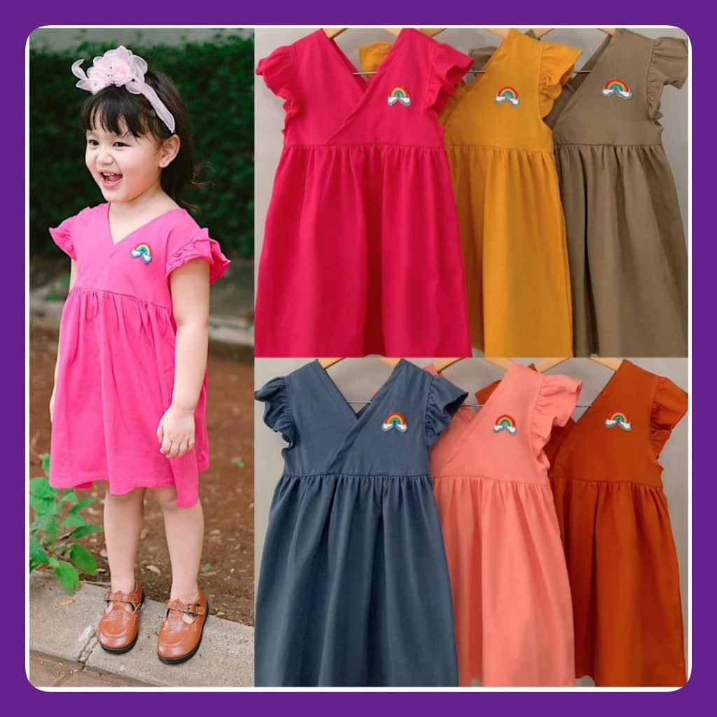 Dress Anak Motif Pelangi Dress Anak Bahan Kaos Size 1-5 Tahun