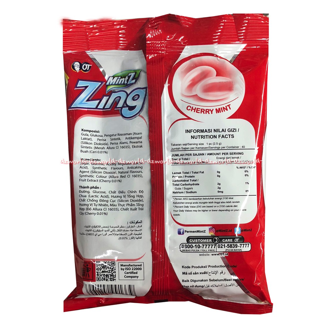 Mintz Zing Cherry Permen Mint Rasa Cherry 125 gr Mint Z Permen Rasa Ceri