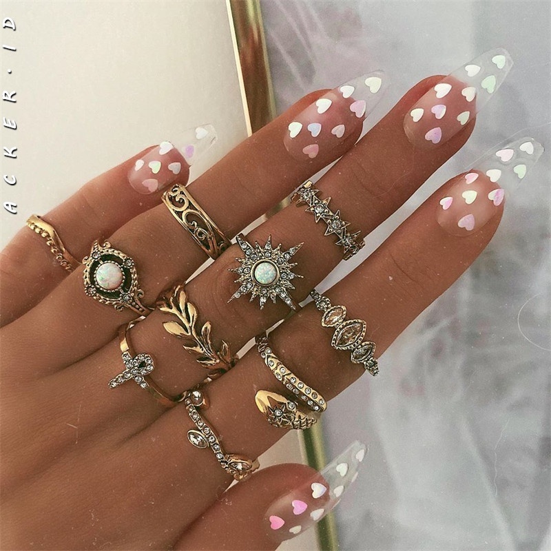 10pcs / Set Cincin Bentuk Ular Gaya Bohemian Untuk Wanita